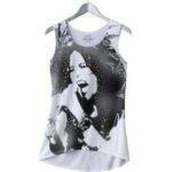 Womens Tunic Mudd Medium White Black Rock Star Pixel Hi-Lo Hem Studded Tank Top - Picture 1 of 3